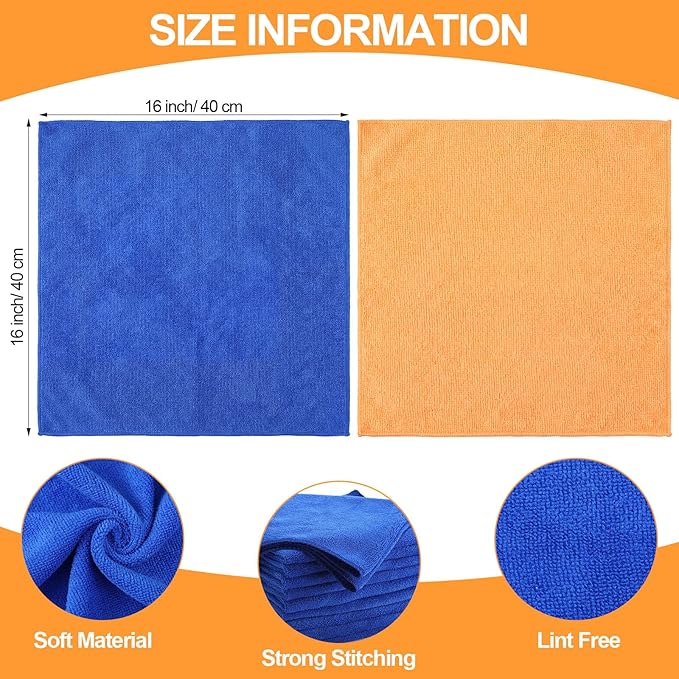 Nuenen 60 Pcs Microfiber Cleaning Cloths for Cars 16 x 16 Inch Ultra Absorbent Car Towels Drying Reusable Cleaning Supplies House Kitchen Window Microfiber Towel (Yellow,Blue)