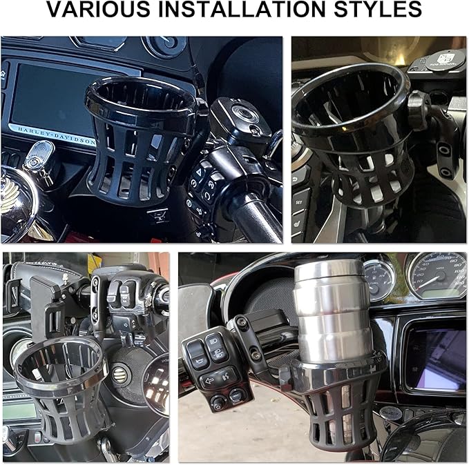 PSLER Motorcycle Drink Cup Holder Handlebar Mount Universal for Dyna Fat Bob Touring Road Glide Street Electra Glide Softail 1996-up Goldwing GL1800 2018-up