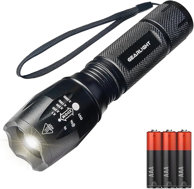 GearLight LED Flashlight Bright, Zoomable Tactical Flashlights with High Lumens and 5 Modes for Emergency and Outdoor Use -Camping Accessories -S1000 - S1000-1 Pack, (Batteries Included)