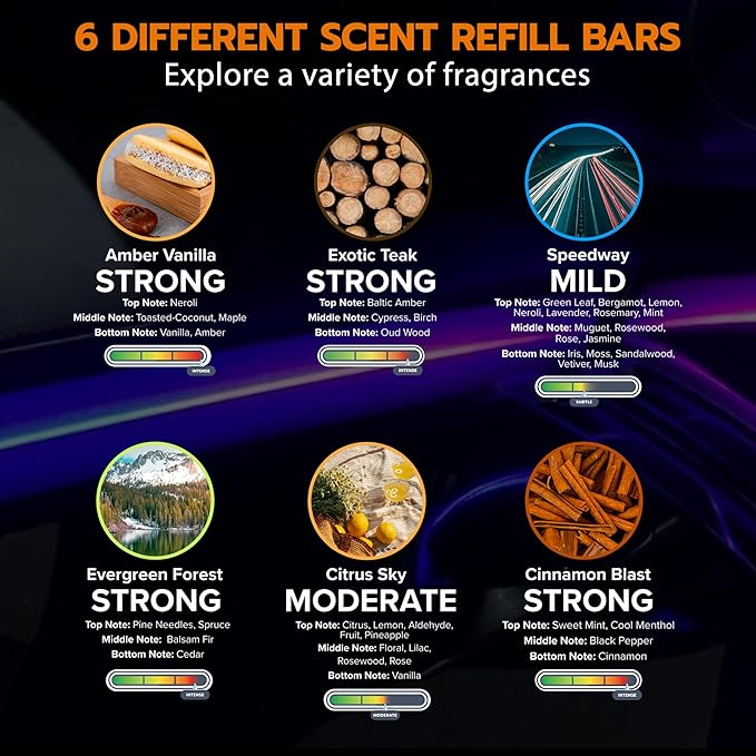 Drive Time Power Fresh 12-Volt Car Plug-In Air Fresheners – Refill Scent Bars for Vehicles, Aroma Fresheners, and Car Refreshing Scents – Includes 6 Long-Lasting Refills – Compact Size