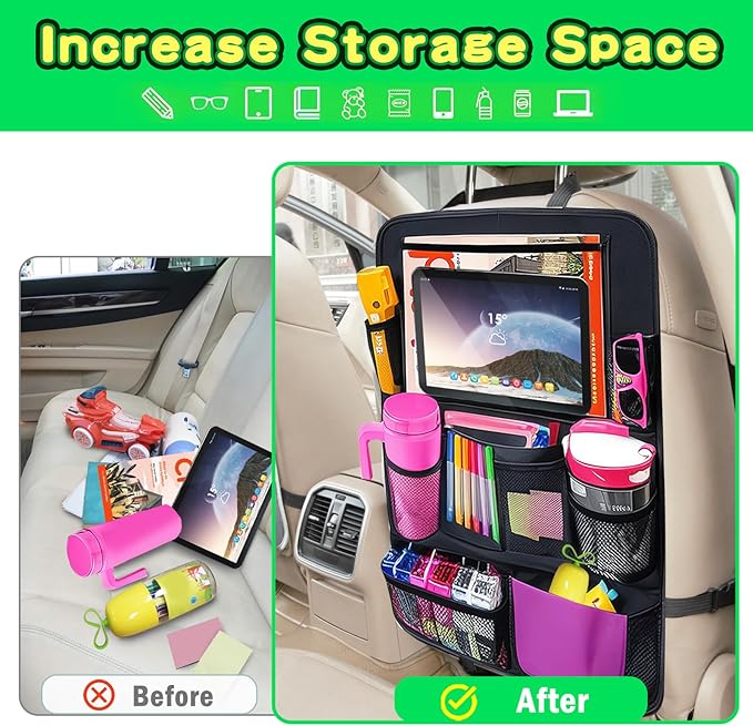 Car Organizer Kick Mats Back Seat Protector, Car Back Seat Organizer with Tablet Holder Pocket for Kids, Travel Accessories with 10 Storage Pockets, 2 Pack