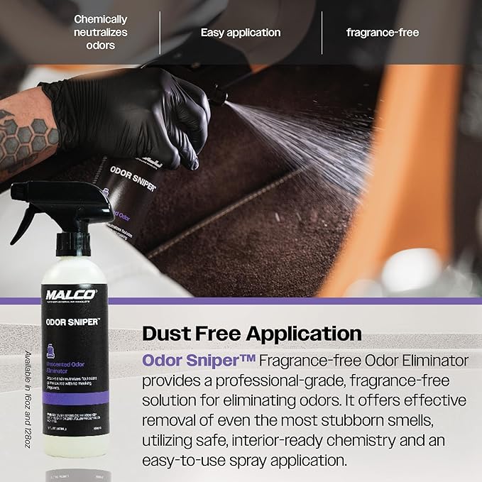 Malco Odor Sniper - Fragrance-Free Odor Eliminator for Car Interiors/Penetrates Odors at the Source/Chemically Neutralizes Foul Scents in Your Vehicle / 16 Oz. (199016)