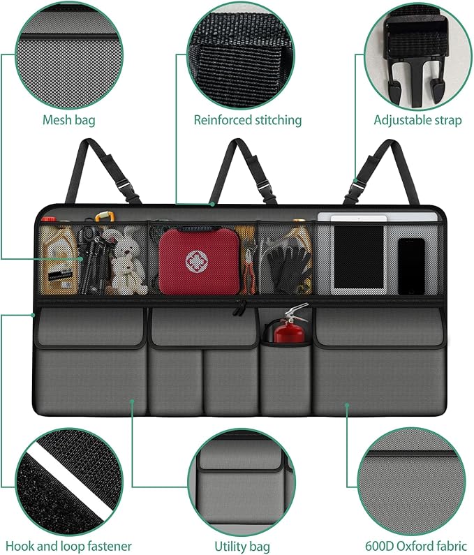 Hanging Car Trunk Organizer Fit For Forester Foldable Large Capacity 41.3x20 inch Backseat Trunk Organizers Storage, Car Accessories Interior, with Multi Pockets Grey