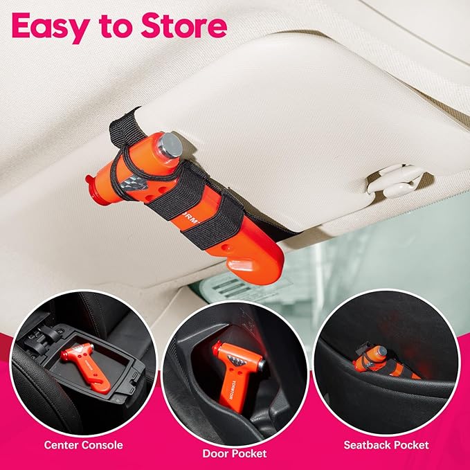 Car Safety Hammer Seatbelt Cutter, Window Glass Breaker with Seat Belt Cutterwith, Auto Traffic Accident Emergency Escape Tool, 2 Pack, Orange