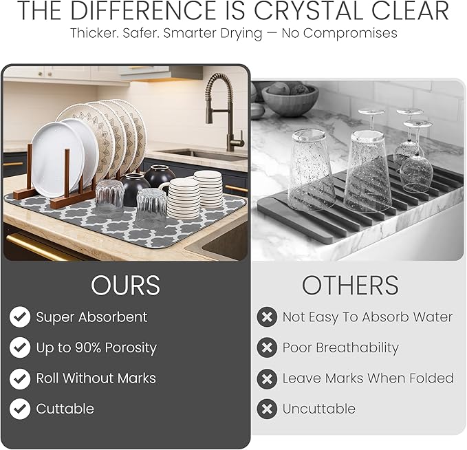 Bellemain XXL Dish Mat 24" x 17" ( LARGEST MAT ) Microfiber Dish Drying Mat , Super absorbent ( Trellis )