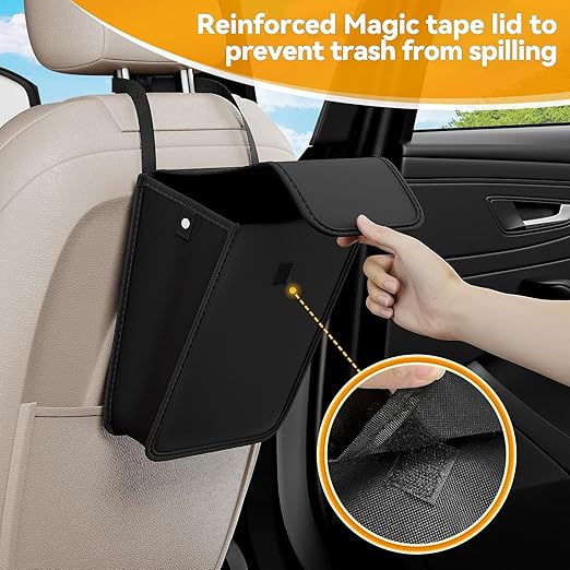 Car Trash Can,Hanging Foldable Closure Design Mini Car Organizer and Storage Bag CarGarbage Can for The Back/Front/Console with 36pcs Disposable Black Trash Bags
