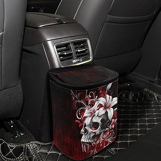 Gothic Skull Car Garbage Can Organizers Storage Bag Bin Fit Most Vehicle Waste Basket Automobile Trash Bin Auto Accessories