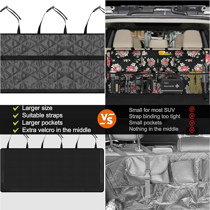 Femuar Car Trunk Organizer,Large Capacity Backseat Trunk Organizer(42"*18"),Collapsible Car Storage Bag with 8 Pocekt,Car Organizer for SUV/MPV/Truck - Floral