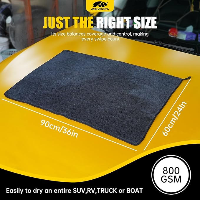 MIKKUPPA Microfiber Towels for Cars - 2-Pack 36"x24" & 16"x16" Extra Large Car Drying Towel with Twisting Yarn Technique, Ultra Absorbent Scratch-Free Car Wash Towels with Detailing Brush & Wash Mitt