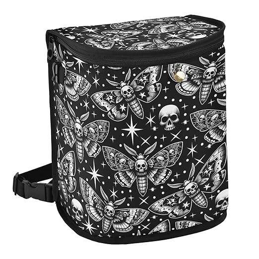 MNSRUU Car Trash Can with Lid, Digital Skull Head Moth Car Trash Bag Hanging Organizers and Storage for Front Back Seat, Leak-Proof Trash Bin