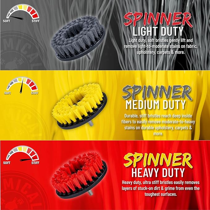 Chemical Guys ACC508 Heavy Duty Spinner Multi-Surface Drill Brush Attachment (Fits Any Standard Drill - Power Scrubber Removes Heavy Stains, Dirt & Grime from Grout, Tubs & Showers), Red