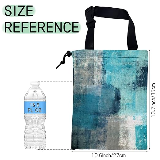 Abstract Art Car Trash Bag,Turquoise and Grey Hanging Drawstring Car Garbage Bag,Waterproof Canvas Car Back Seat Organizer with Adjustable Buckle,for Vehicles,SUVs,Camping,Road Trips