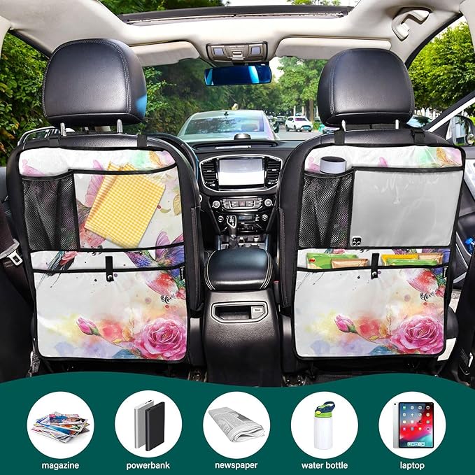 Watercolor Red Hummingbird 1 Pack Backseat Car Organizer with Storage Pockets Seat Back Organizers for Kids Kick Mats Backseat Protector Automotive