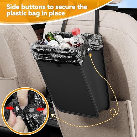 Car Trash Can,Hanging Foldable Closure Design Mini Car Organizer and Storage Bag CarGarbage Can for The Back/Front/Console with 36pcs Disposable Black Trash Bags