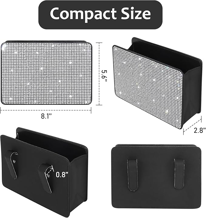 Accmor Bling Car Trash Can, Foldable Vehicle Trash Bin Dustbin Garbage Organizer Storage, Sparkling Crystal Rhinestone Trash Bags Holder Container with 30pcs Garbage Bag Car Accessories for Auto, SUV