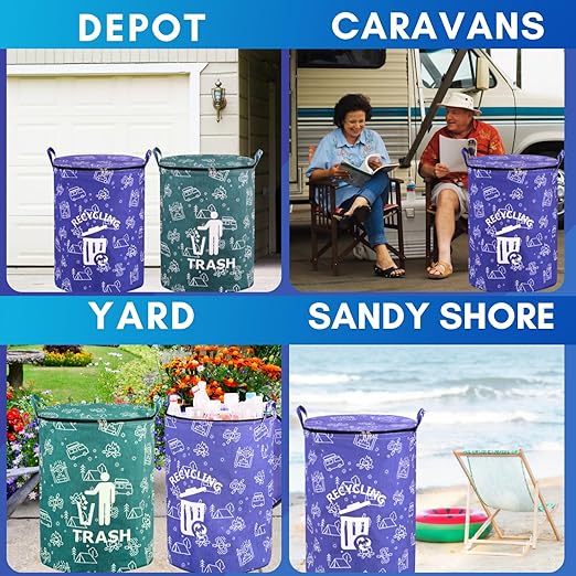 1 Pcs 30 Gallon Collapsible Trash Can Portable Waterproof Reusable with Zippered Lid for RV's, Camping, Recycling, Yard Waste, Leaf Bag, Children Toy Bin (Trash)