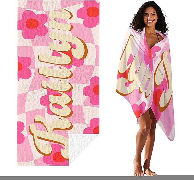JML Personalized Beach Towel with Name, Custom Flower Beach Towel, Customized Microfiber Pool Towel, Quick Dry & Absorbent Swim Towel for Adult,Anniversary, Birthday, Summer Holiday,Vacation