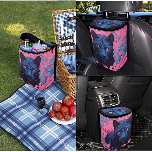 1.2 Gallons Car Trash Bag, Anime Girl Vehicle Trash Bag, Adjustable Hanging for Tail of Console/Back of Seats, Odor-Free with Zipper Leak-Proof Lid Design, Washable, Trips/Camping Essential