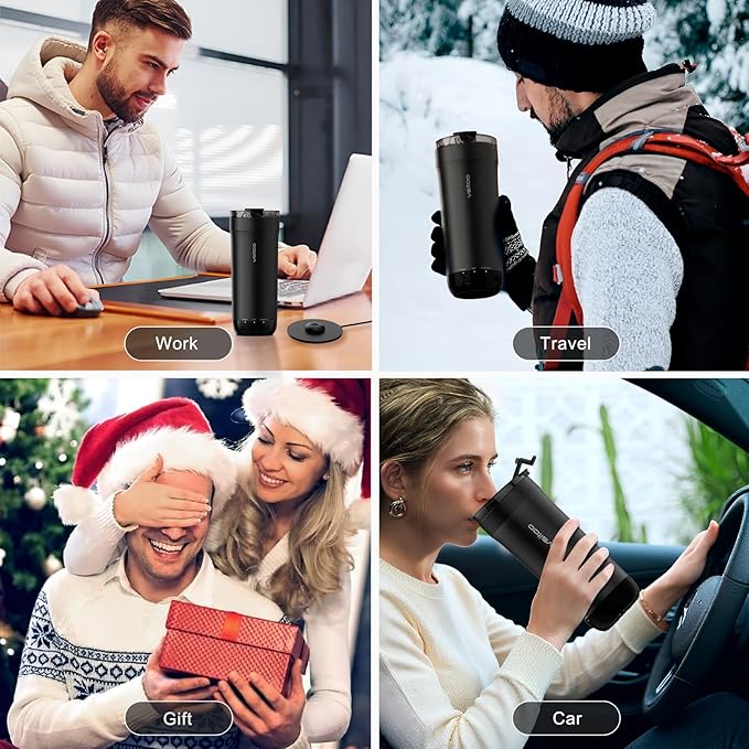 VSITOO S5 heated travel mug,16oz, Auto-Sensing AI Heats Drinks To 120-150°F Hands-Free. Temperature Control for All Cars, Perfect for Home/Office/Travel/Outdoor, Ideal Gift for Coffee Lovers - Black