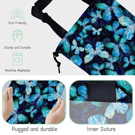 Blue Butterfly Car Trash Bag,Hanging Drawstring Car Garbage Bag,Waterproof Canvas Car Back Seat Organizer with Adjustable Buckle,for Vehicles,SUVs,Camping,Road Trips