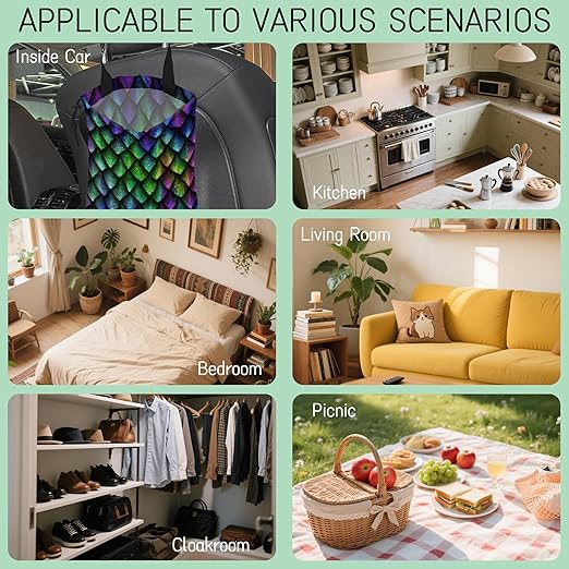 Dragon Scales Car Trash Bag,Hanging Drawstring Car Garbage Bag,Waterproof Canvas Car Back Seat Organizer with Adjustable Buckle,for Vehicles,SUVs,Camping,Road Trips