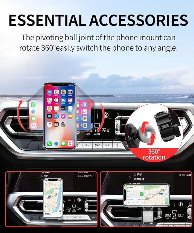 Car Phone Holder for BMW 3 Series 2019-2025 4 Series/i4 2021-2024 2 Series 2022-2024 Accessories, 360° Rotation Phone Mount Compatible with MagSafe