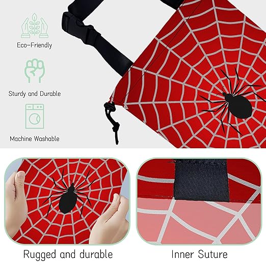 Spider Web Car Trash Bag,Cobweb Trap Hanging Drawstring Car Garbage Bag,Waterproof Canvas Car Back Seat Organizer with Adjustable Buckle,for Vehicles,SUVs,Camping,Road Trips