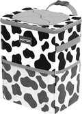 HOTOR Car Trash Can with Lid and Storage Pockets - 100% Leak-Proof Organizer, Waterproof Garbage Can, Multipurpose Trash Bin for Car, 2 Gallons, Cow