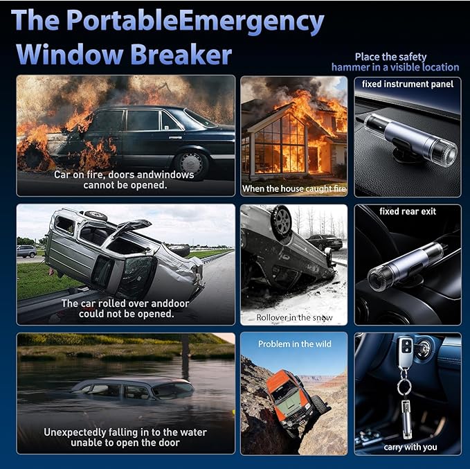 Car Safety hammer Seatbelt Cutter, Upgraded Transparent Lid Window Breaker Seatbelt Cutter Underwater,2 in 1 Emergency Automotive Escape Tools,Portable car Window Breaker Tool,car Accessories