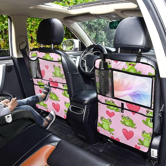 Pink Frog and Love01 1 Pack Backseat Car Organizer with Storage Pockets Seat Back Organizers for Kids Kick Mats Backseat Protector Automotive