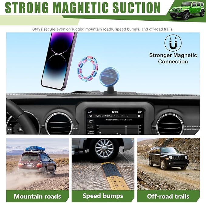 Magnetic Phone Mount Holder for 2021-2023 Jeep Wrangler JL 4XE Magnet Dash Cell Phone Cradles Adjustable Phone Stand Accessories for 2021-2023 Wrangler 4XE(Not for 4X4/Gladiator)