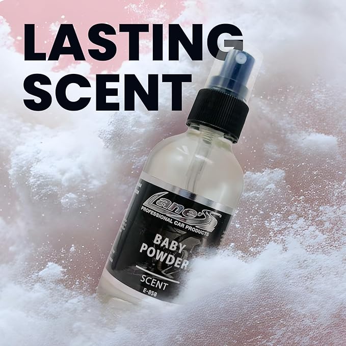 LANE’S Premium Car Air Freshener "Baby Powder" - 4oz Water-Based, Long-Lasting Auto Scent Spray - Food, Pet, Odor Smell Deodorizer for Cars, Trucks, SUVs' Interior Leather, Carpet, Upholstery