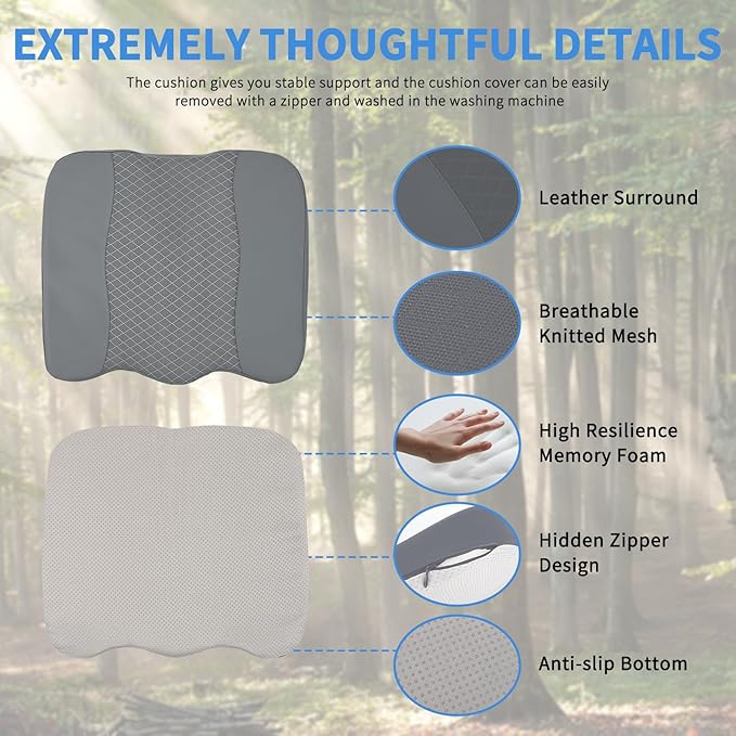 Nilight Car Seat Cushion Grey Leather Breathable Mesh Splicing Cushion Memory Foam Suitable for Daily Life Driving Relieves Sciatica and Tialbone Pain Improves Drive Visibility