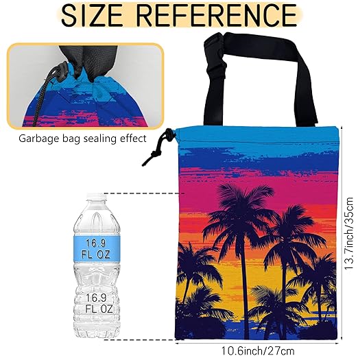 Tropical Palm Trees Car Trash Bag,Beach Sunset Strap Drawstring Car Garbage Bags,Car Back Seat Organizer with Adjustable Buckle for Car Accessories