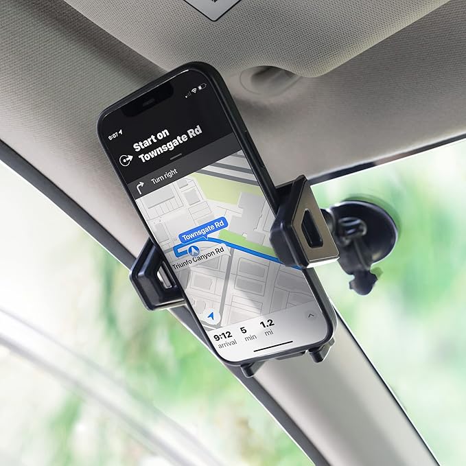 USA Gear Dashboard & Windshield Car Phone Mount, Universal Suction Cup Cell Phone Holder for iPhone 17/16/15, Galaxy S24/S23, Pixel 10/9, Adjustable Arm, 360° Rotation