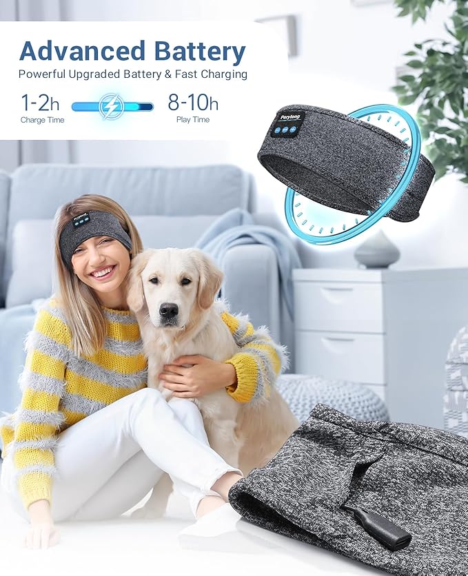 Perytong Sleep Headphones Wireless, Bluetooth Sports Headband Headphones with Ultra-Thin HD Stereo Speakers Perfect for Sleeping,Workout,Jogging,Yoga,Insomnia, Air Travel, Meditation (Charcoal Grey)