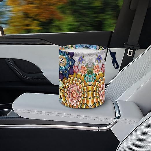 Cute Car Trash Bag, Hanging Car Organizer and Storage Bag, Trash Bin for Car Accessories, Vehicle, Travelling, Camping - Boho Blossom