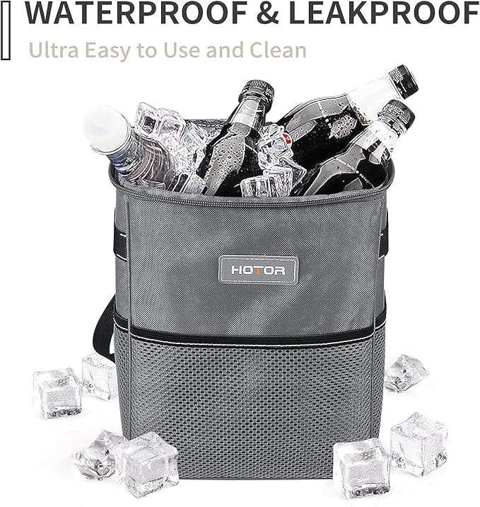 HOTOR Car Trash Can, Multifunctional Car Accessory for Interior Car Stuff Storage with Compact Design, Waterproof Car Organizer and Storage with Adjustable Straps, Magnetic Snaps, 2 Gallons, Gray