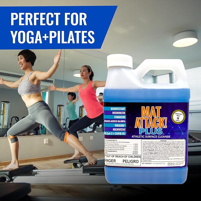 Dollamur Mat Attack! PLUS® Gym & Yoga Mat Cleaner, Hygienic Cleaner for Rubber Flooring, Wrestling Mats, and Fitness Floors-Quart