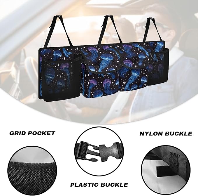 CLOHOMIN Jellyfish Car Storage Organizers for Women Men Car Trunk Mesh Storage Bag Large Capacity Backseat Hanging Organizer Washable Trunk Organizer for SUV Car Accessories