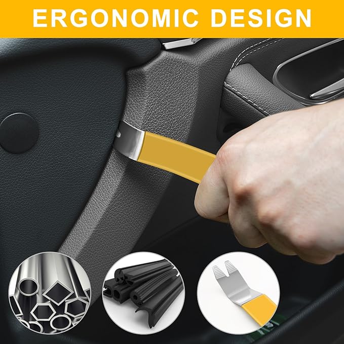 11 PCS AutoTrim Removal Tool Kit, Metal Pry Tool Auto Fastener Remover Pry Bar Set Trim Remover Kits for Vehicle Door Panel, Audio Radio Panel, Dashboard Repair Kit Yellow