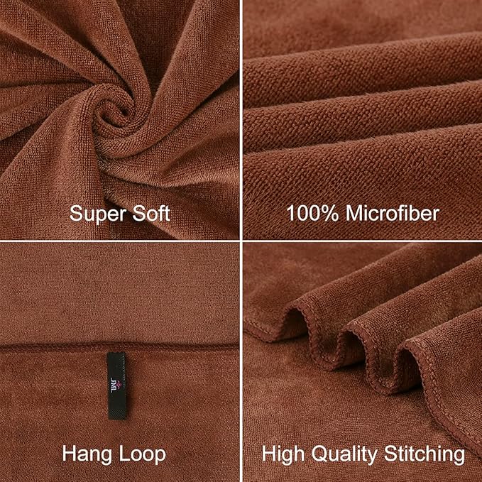 JML Large Bath Towels Set of 2, Microfiber Towel, 30" x 60", Oversized, Soft, Absorbent, Fast Drying for Sauna, Salon, Hotel, Sport, Fitness, Yoga, Brown
