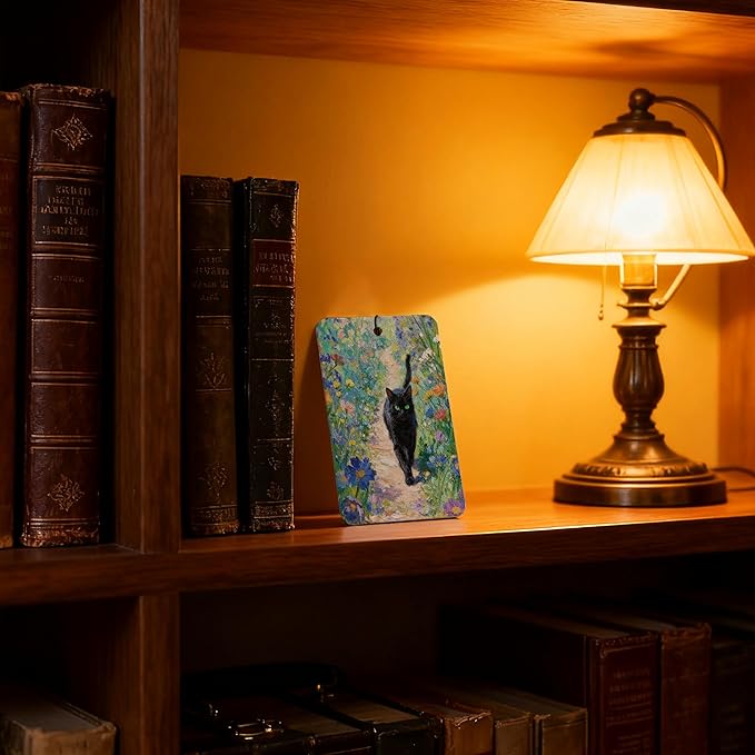 Vintage Black Cat Floral Air Freshener 4Pcs, Artistic Cat & Flower Field Air Freshener for Car Interior, Closet, Drawer, Books,Car Mirror Decor Hanging, Gift for Cat Lovers