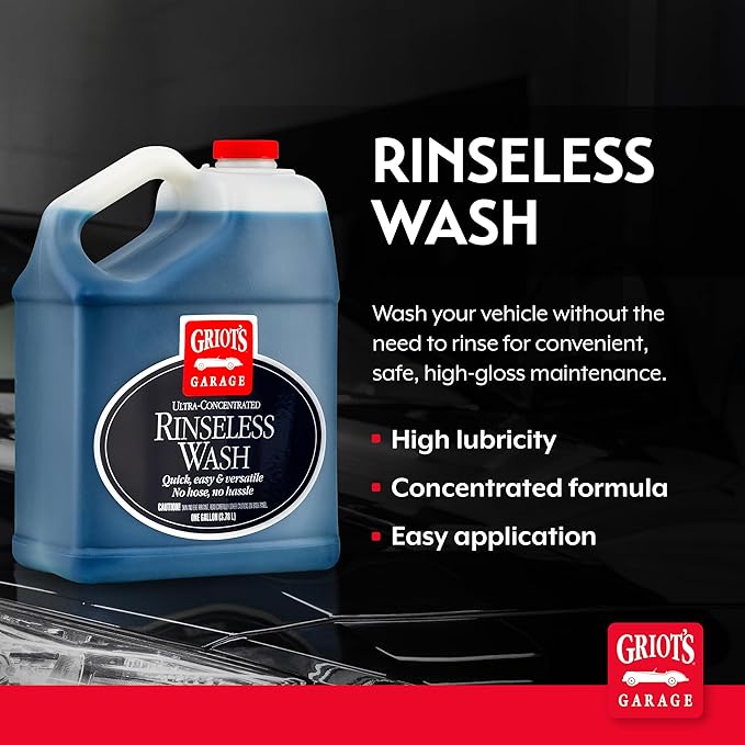 Griot's Garage Rinseless Wash for Car Cleaning and Detailing, No-Rinse Vehicle Washing, Dilutes Into Detailer, Clay Bar Lubricant, 10488, One Gallon