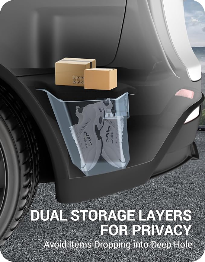 BASENOR 2021-2025 Tesla Model Y 7-Seater Trunk Storage Bins, (Proprietary Design) Trunk Organizer with Carpeted Lid, Rear Trunk Side Storage Box for 7 Seat Model Y Interior Accessories