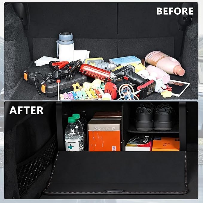 Car Trunk Organizer for Suv Leather Organizers and Storage Sedan Storages Box Collapsible and Adjustable Black
