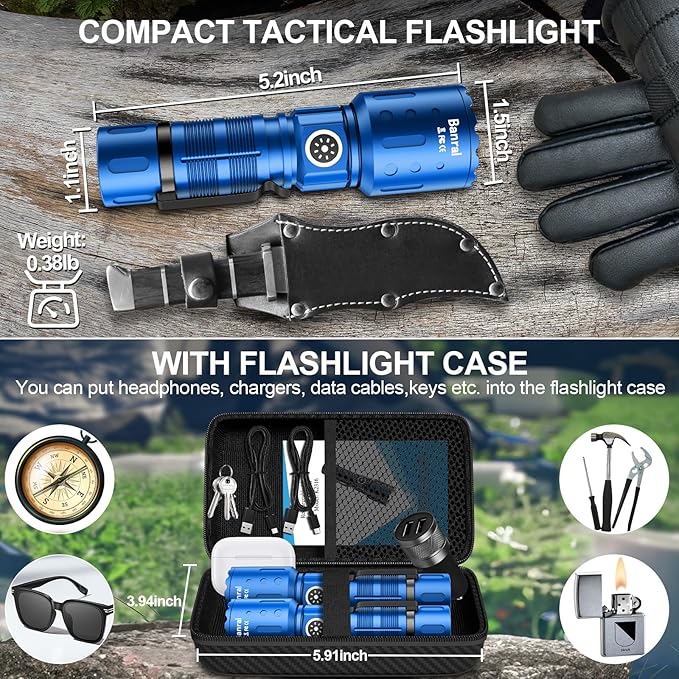 Banral Flashlights High Lumens Rechargeable, Super Bright Long Range Small Powerful Flashlight, 6 Modes LED Tactical Pocket Waterproof Flash Light for Home Emergency (2, Blue)