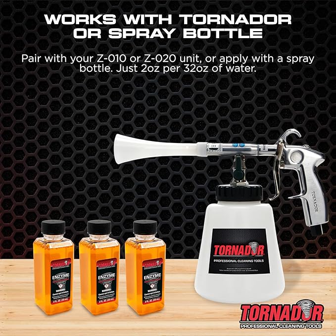 Tornador TC-ENZYME Multi-Purpose Enzyme Cleaner 2oz 3-Pack | Heavy-Duty Spot & Stain Remover with Odor Control | Use Black, Classic, or TornadorMAX Tools or Spray Bottle