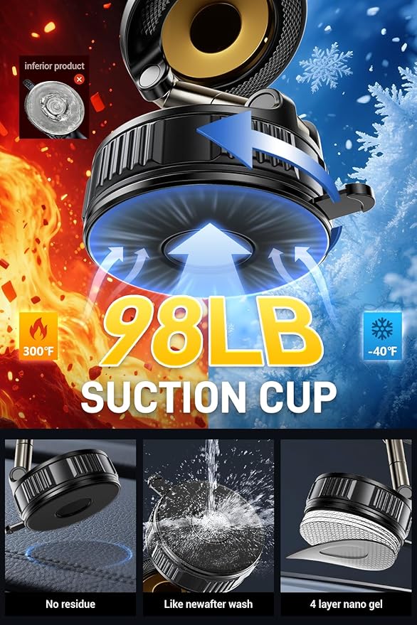 OUNIER Vacuum Magnetic Phone Holder for Car [120+LBS Strongest Suction & 3200gf Magnetic] 360° Adjustable Magsafe Car Phone Mount, Cell Phone Holders for Your Car for iPhone 17 Pro Max 16 15 14 13 12