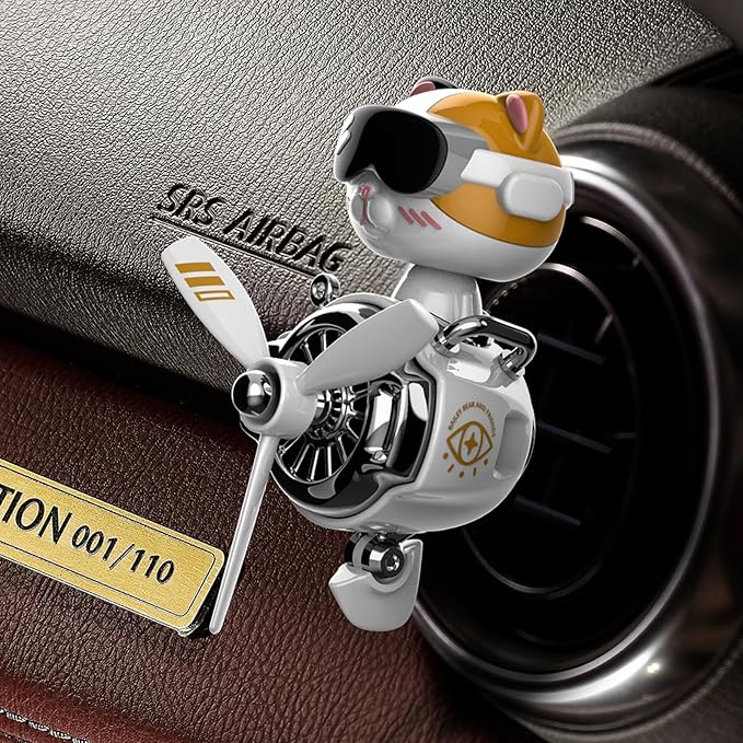 Car Air Freshener, Cute Cat Vent Clip Automotive Air Outlet Fan Diffuser, Car Interiors Vent Decoration (Shake Head Style - Cat, Ocean Scent, White)